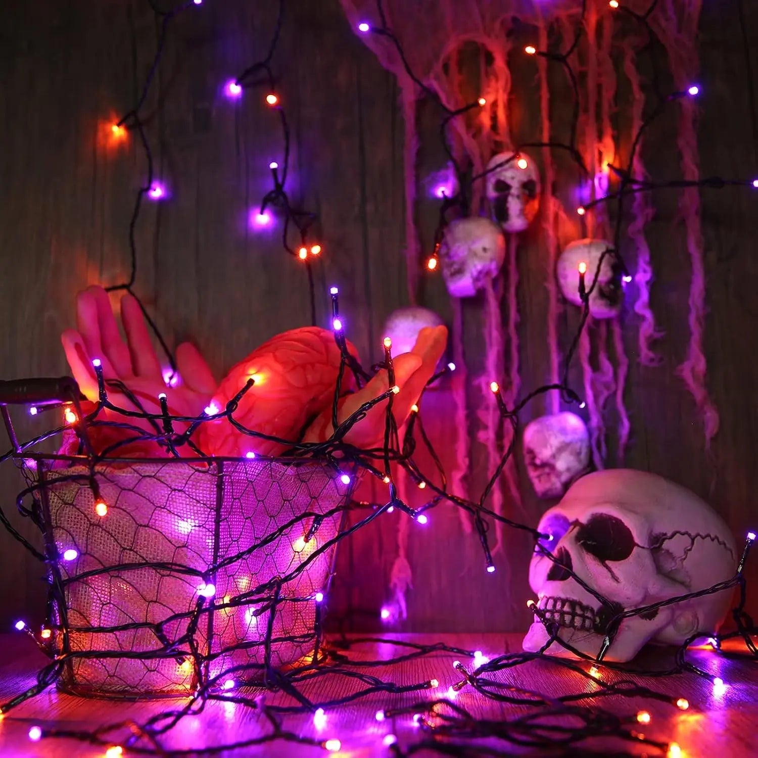 Orange Purple Halloween Lights, 100FT 300 LED String Lights with 8 Modes Timer Waterproof Plug in Indoor Outdoor String Light Connectable for Halloween Decorations