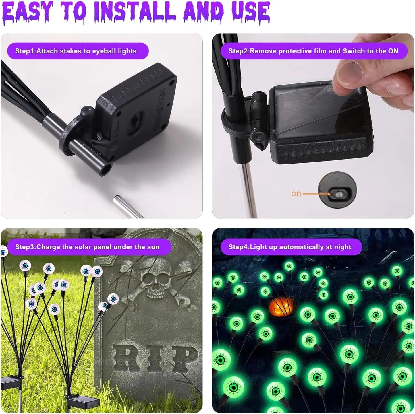 Halloween Decorations Outdoor Solar Scary Eyeball Lights, 4Pack 32Leds Green Eyeball Swaying Firefly Light, Waterproof Halloween Path Lights for Garden/Yard/Patio/Party Decor