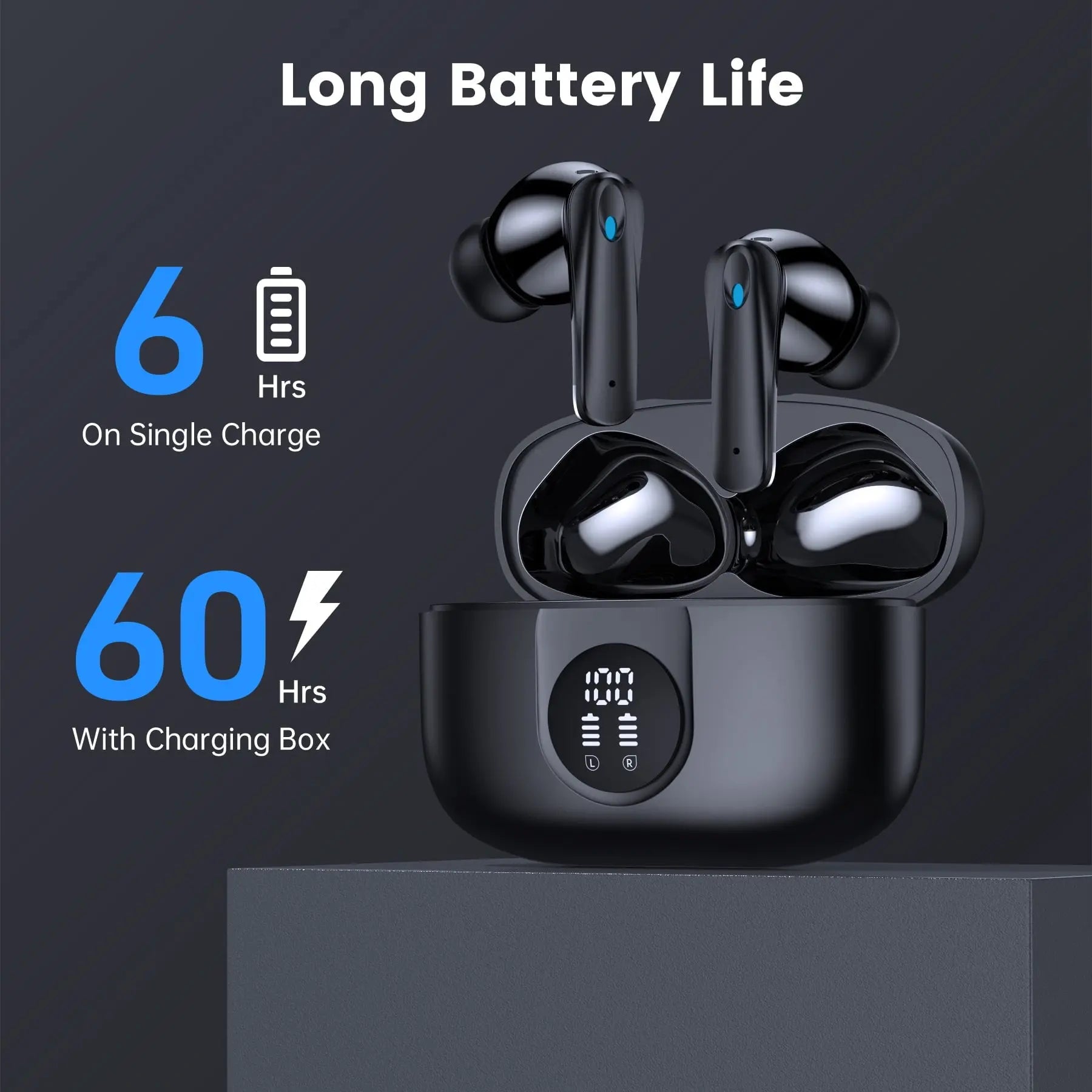 Wireless Earbuds Bluetooth 5.4, Noise Cancelling Stereo Earphones with Mic, 60H Playback, LED Display, IP7 Waterproof – Veatool P91