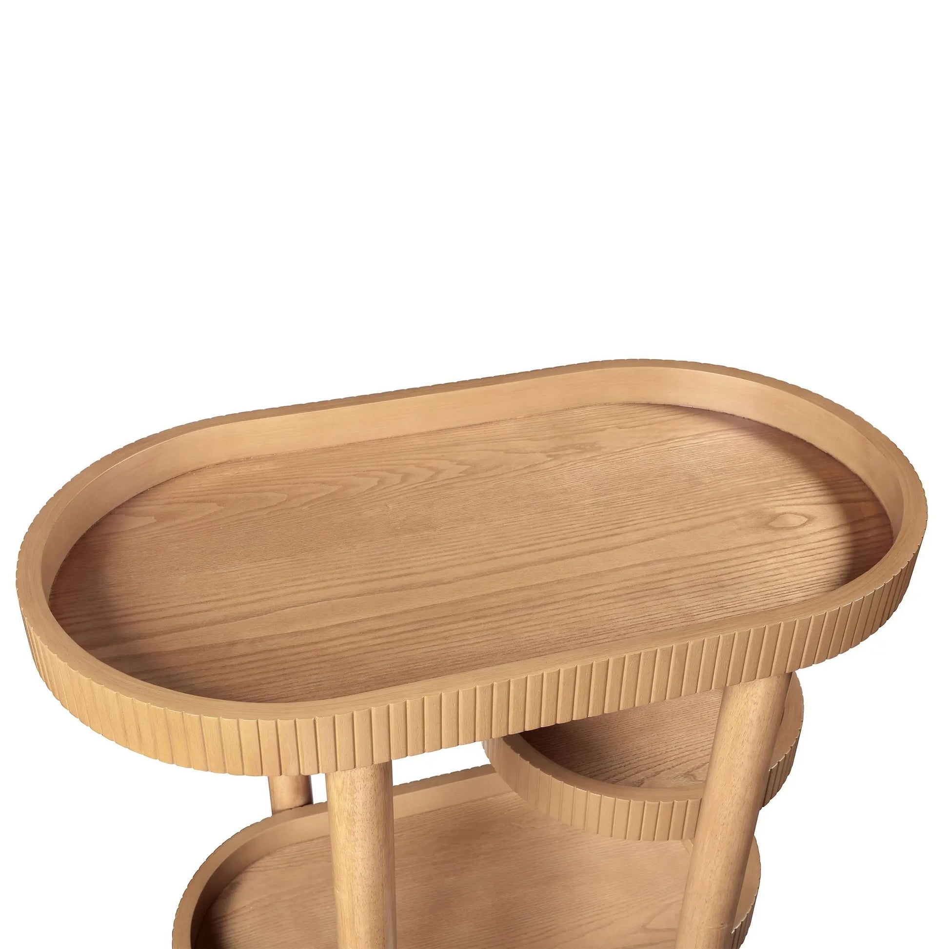 Drew Barrymore Bar Cart with 3 Shelves, Warm Honey Finish, Solid Wood, Rolling Caster Wheels