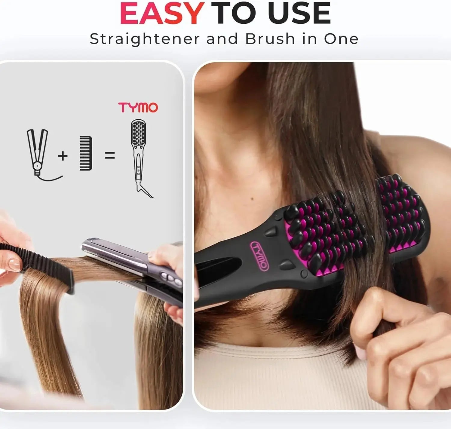 TYMO Ionic Hair Straightener Brush – 16 Temp Settings, LED Display, Flat Iron Comb, Dual Voltage, Anti-Scald