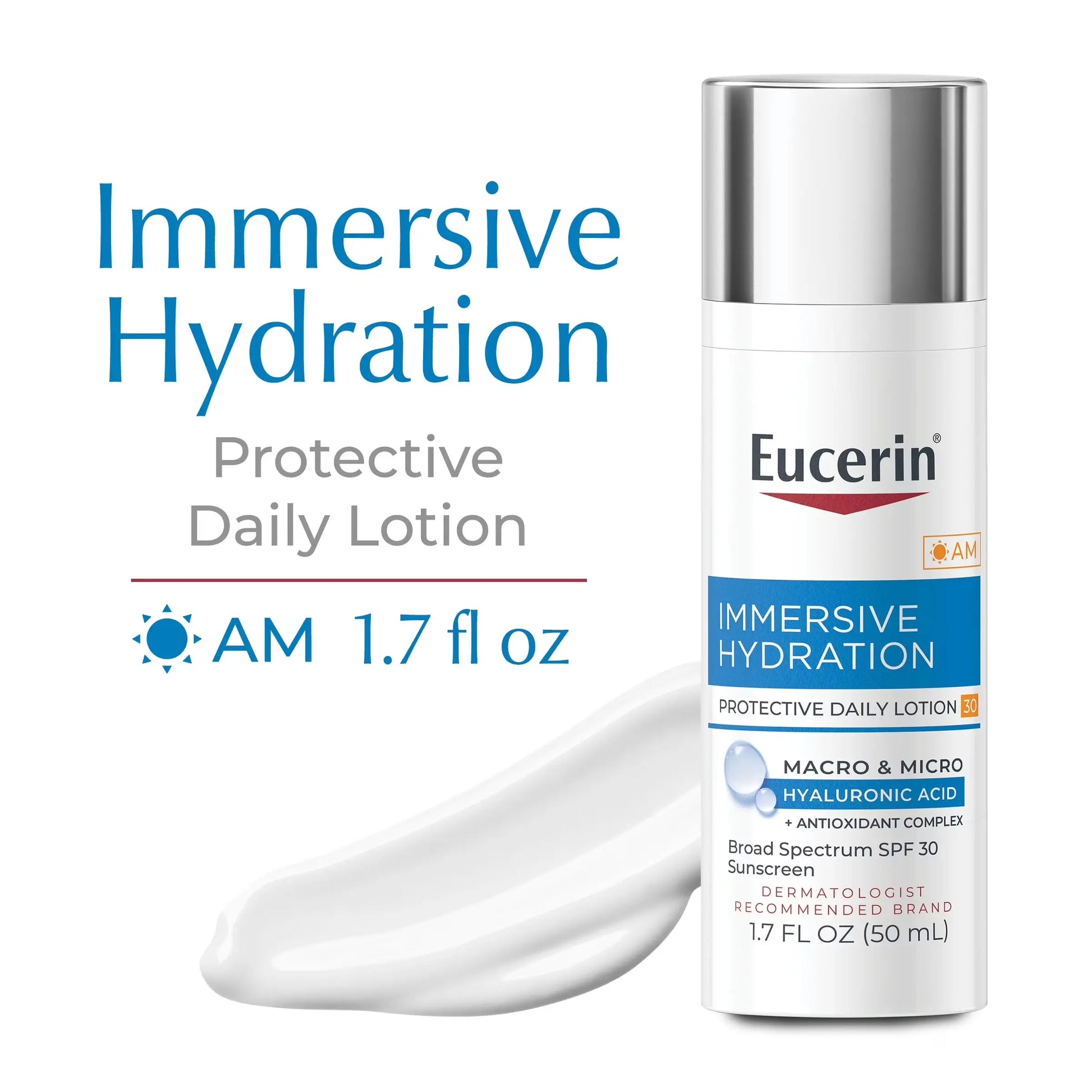 Eucerin Immersive Hydration Face Lotion SPF 30 – Hyaluronic Acid Moisturizer, 1.7 fl oz