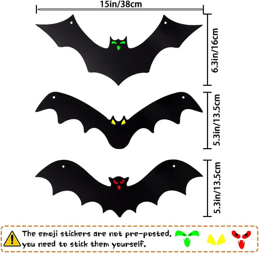 Halloween Hanging Bats 12 Pieces 3D Realistic Scary Large Fake Black Hanging Flying Bat Spooky for Yard Sign Outdoor Indoor Lawn Decorations(3 Style)