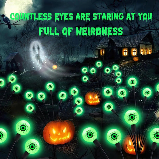 Halloween Decorations Outdoor Solar Scary Eyeball Lights, 4Pack 32Leds Green Eyeball Swaying Firefly Light, Waterproof Halloween Path Lights for Garden/Yard/Patio/Party Decor