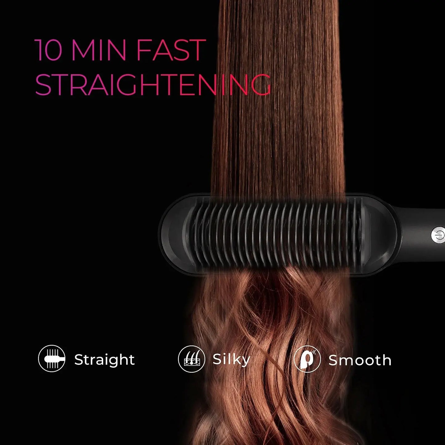 TYMO Ring Hair Straightener Brush – Flat Iron Comb, 5 Temp Settings, 20s Fast Heating, Dual Voltage, Black