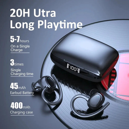 Wireless Earbuds Bluetooth 5.1 with Earhooks, Noise Cancelling Mic, Deep Bass, 40H Playtime, Waterproof Sport Headphones – Black
