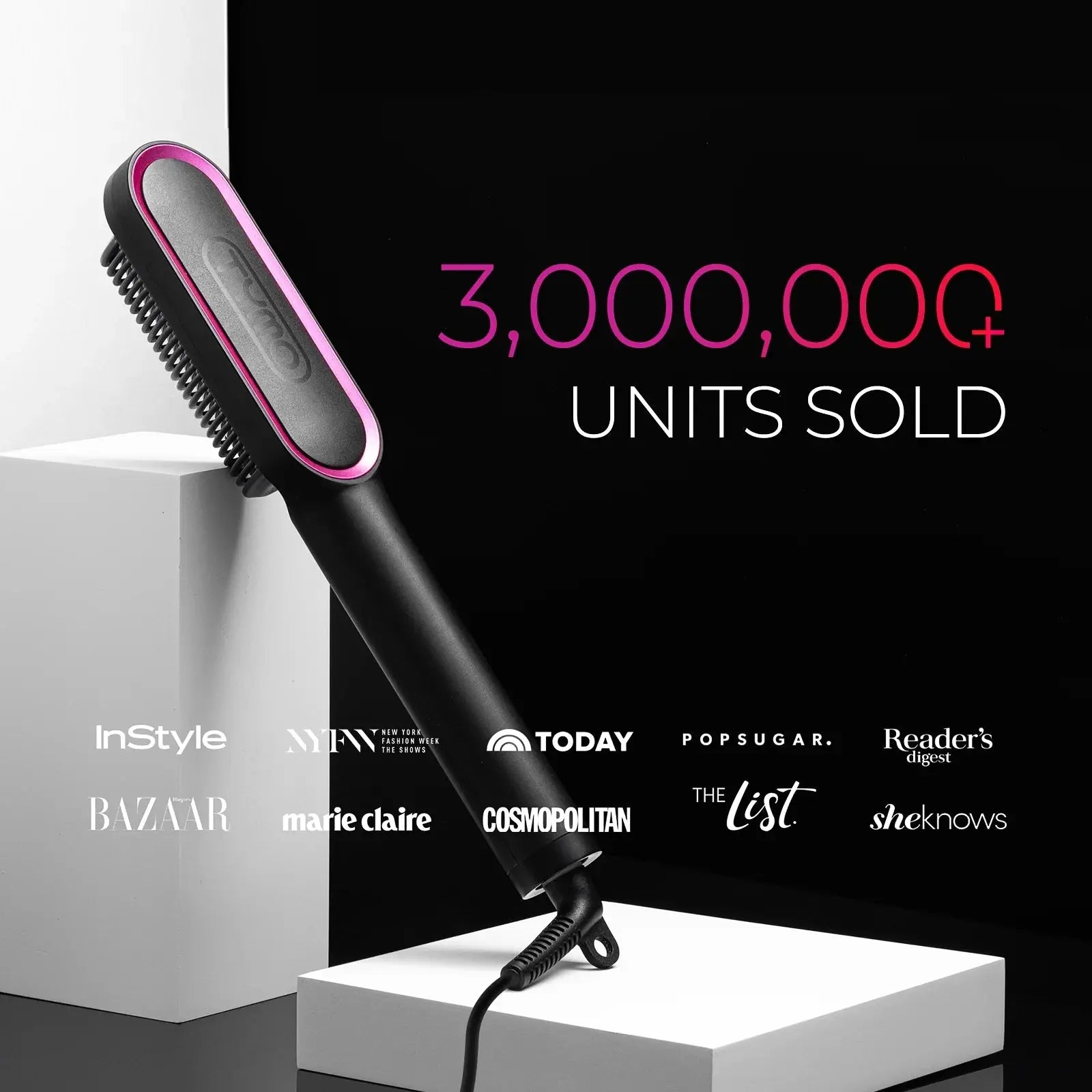 TYMO Ring Hair Straightener Brush – Flat Iron Comb, 5 Temp Settings, 20s Fast Heating, Dual Voltage, Black
