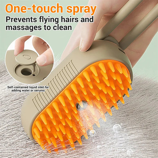 3-in-1 Cat & Dog Steam Brush – Electric Pet Grooming Comb with Spray, Hair Removal & Massage