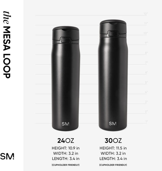 Mesa Loop 24 Oz Insulated Water Bottle with Straw – Stainless Steel, Cup Holder Friendly (Black)