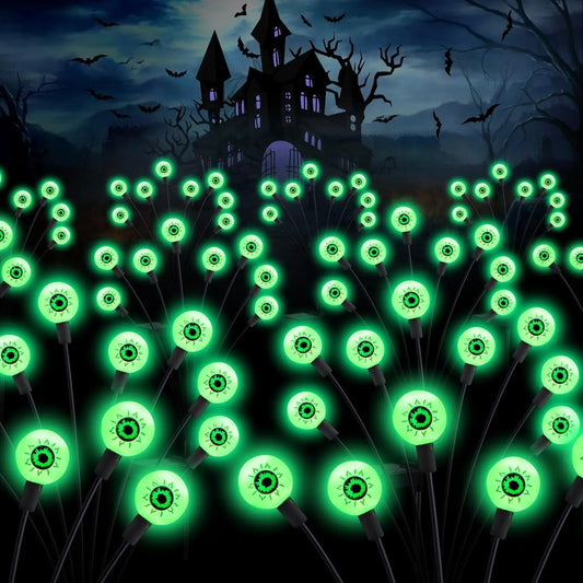 Halloween Decorations Outdoor Solar Scary Eyeball Lights, 4Pack 32Leds Green Eyeball Swaying Firefly Light, Waterproof Halloween Path Lights for Garden/Yard/Patio/Party Decor