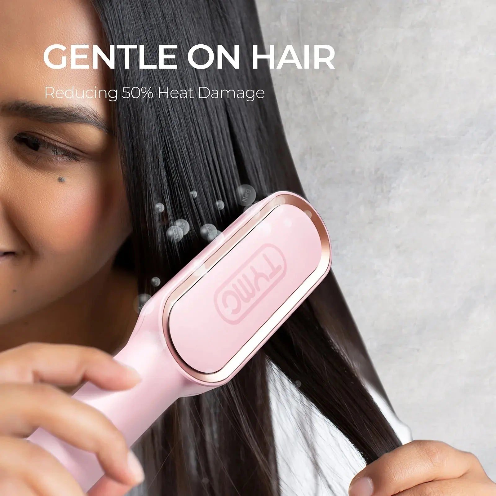 TYMO Ring Hair Straightener Brush – Pink Hair Straightening Iron with Built-In Comb, 20s Fast Heating, Anti-Scald & Dual Voltage