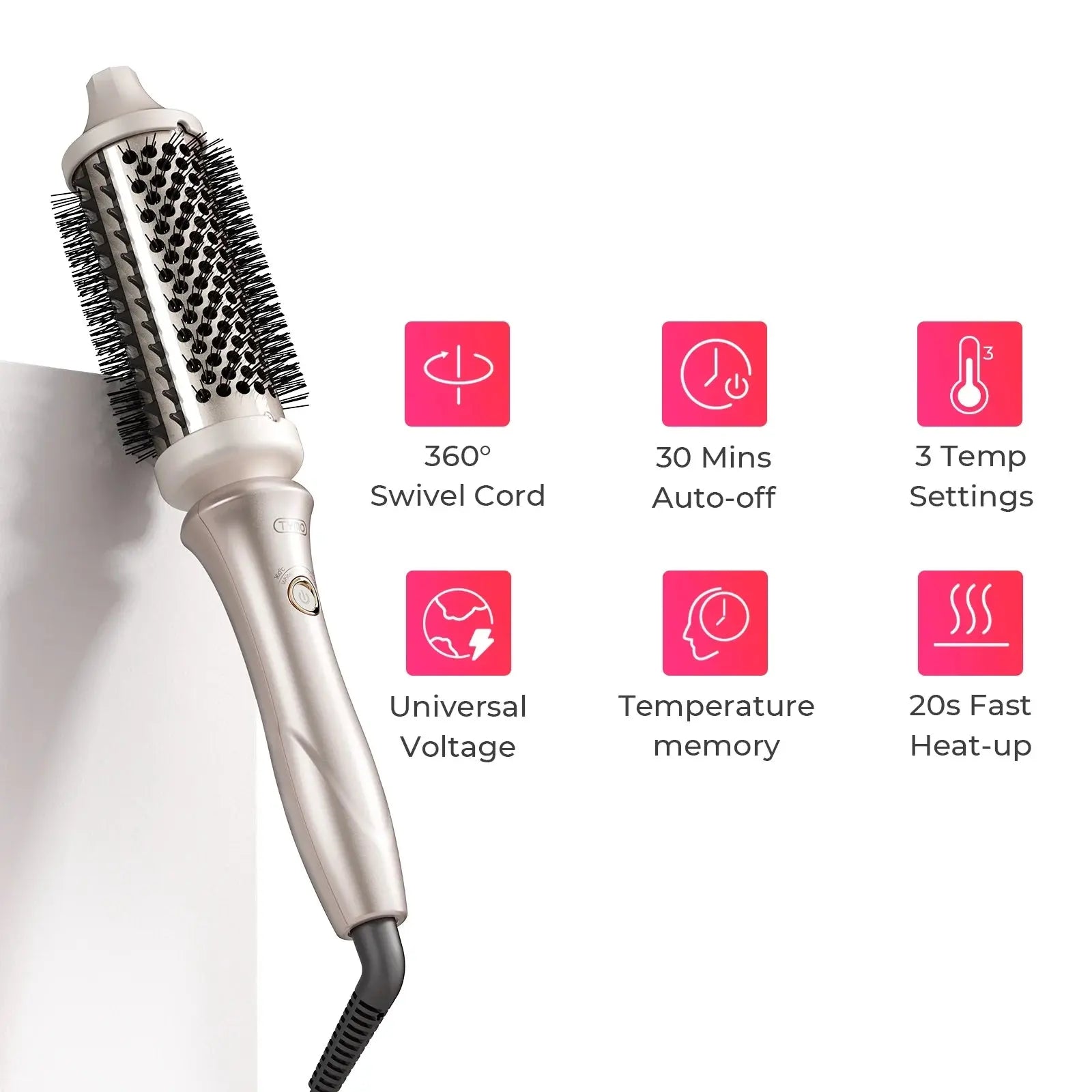 STYLUX 3-in-1 Thermal Hair Brush – Blowouts, Curling & Straightening, 1.7" Ceramic, Dual Voltage