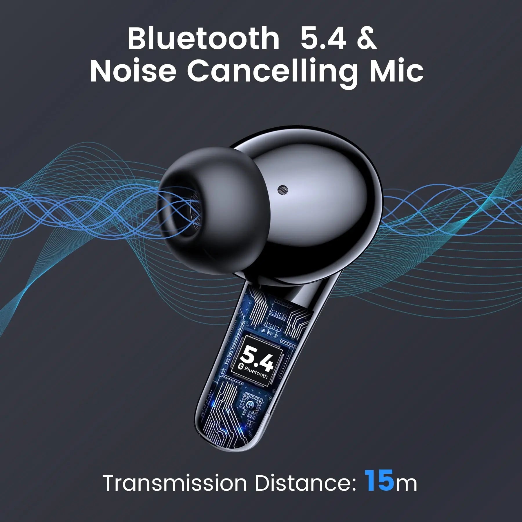 Wireless Earbuds Bluetooth 5.4, Noise Cancelling Stereo Earphones with Mic, 60H Playback, LED Display, IP7 Waterproof – Veatool P91