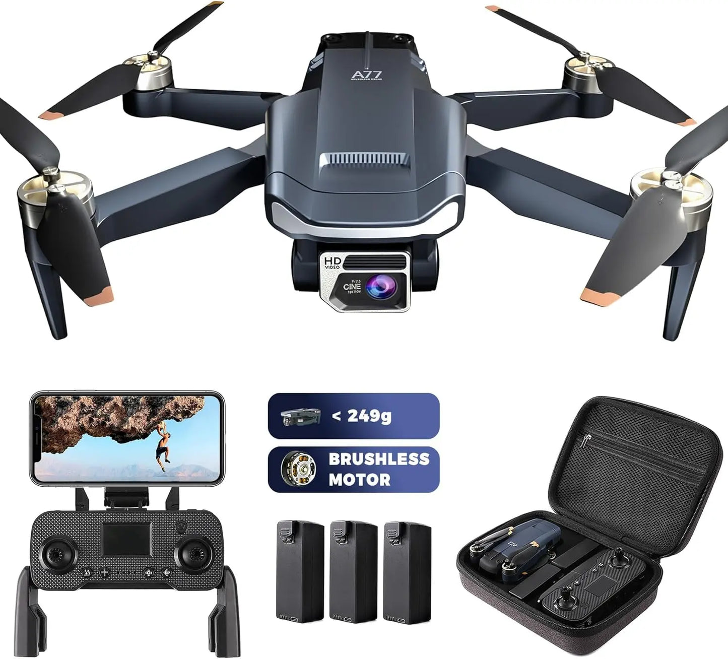A77 4K HD Drone with Camera - 84-Min Flight Time, Long-Range FPV, Follow Me Mode