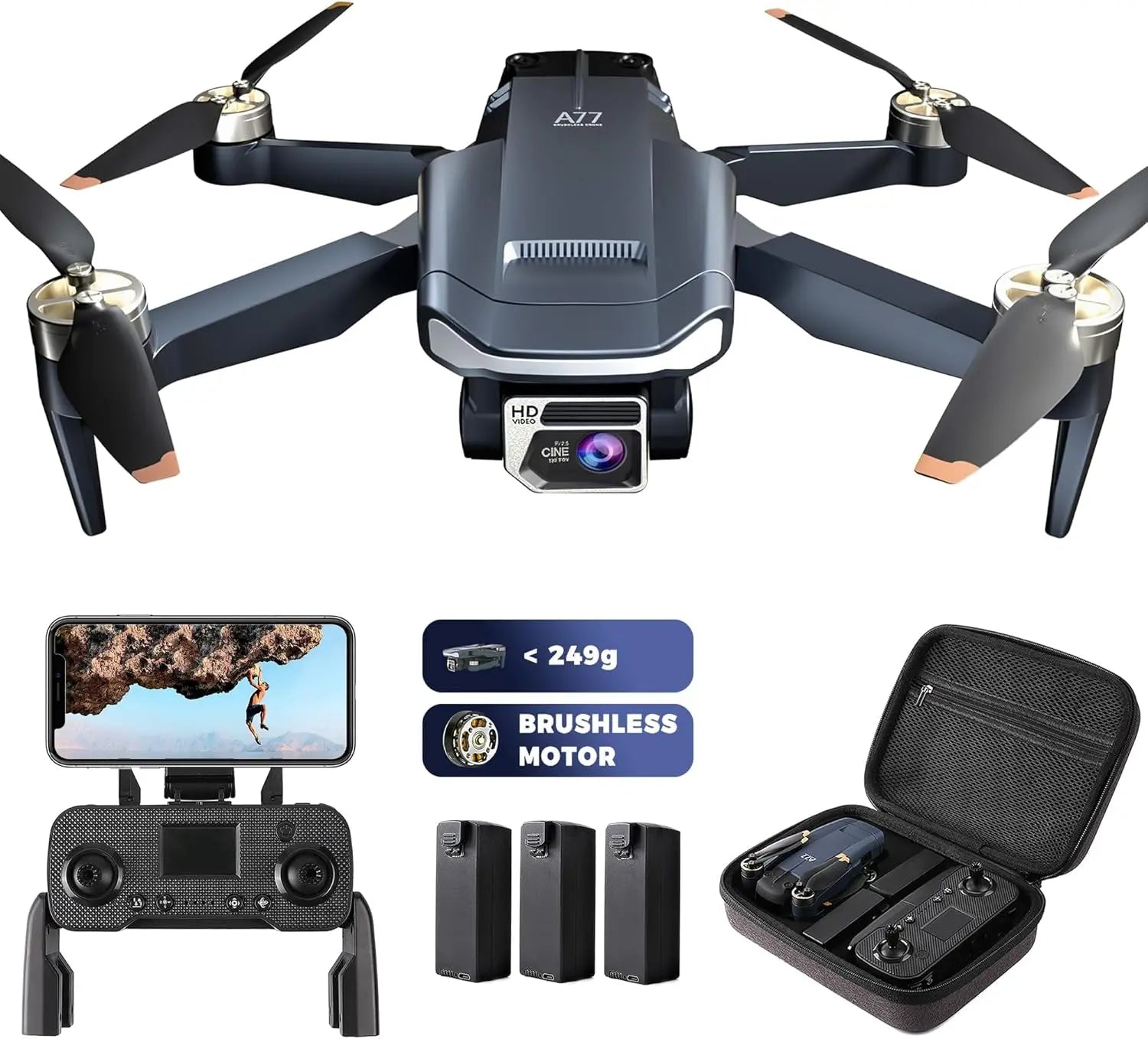 A77 4K HD Drone with Camera - 84-Min Flight Time, Long-Range FPV, Follow Me Mode